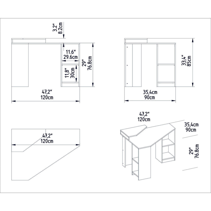 Birou de colt FLOATING, alb, PAL melaminat, 120x90x77 cm