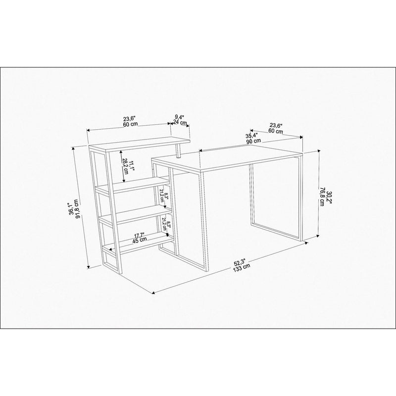 Birou RINO, negru cu efect de marmura, negru, PAL melaminat/metal, 133x60x77 cm