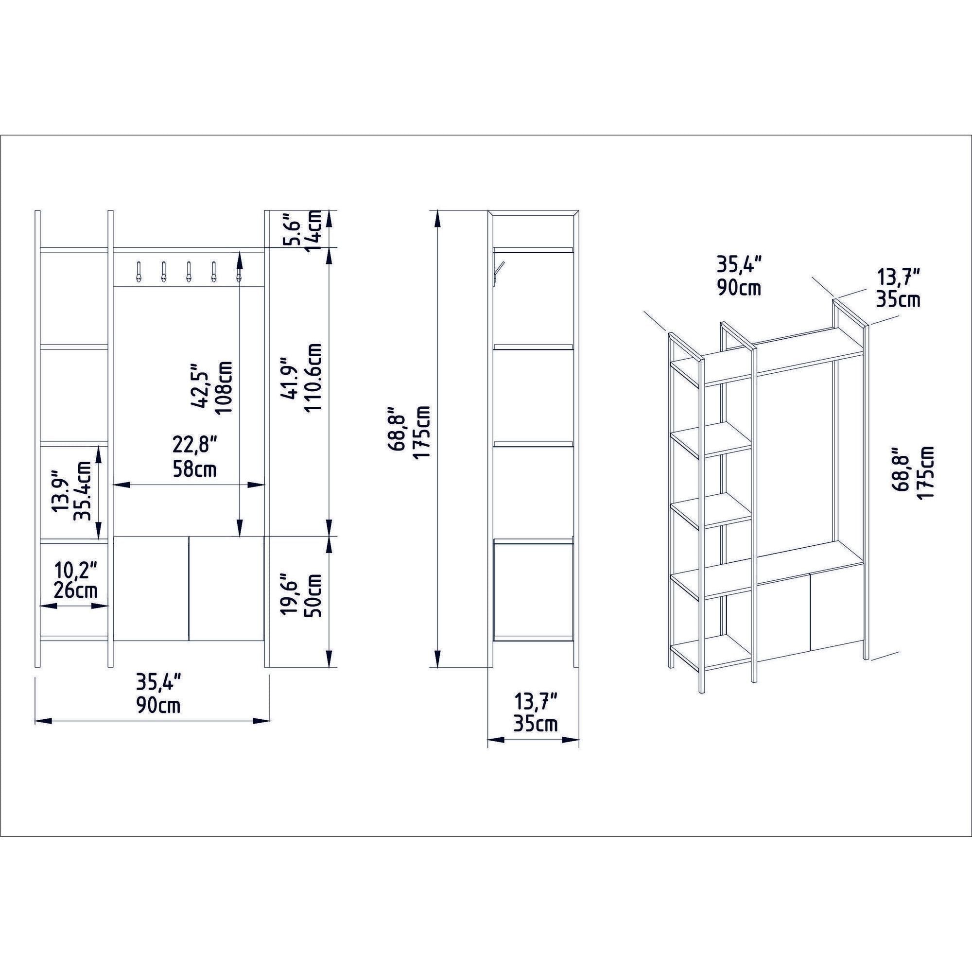 Mobilier hol DOGA, alb, PAL melaminat, 90x35x175 cm