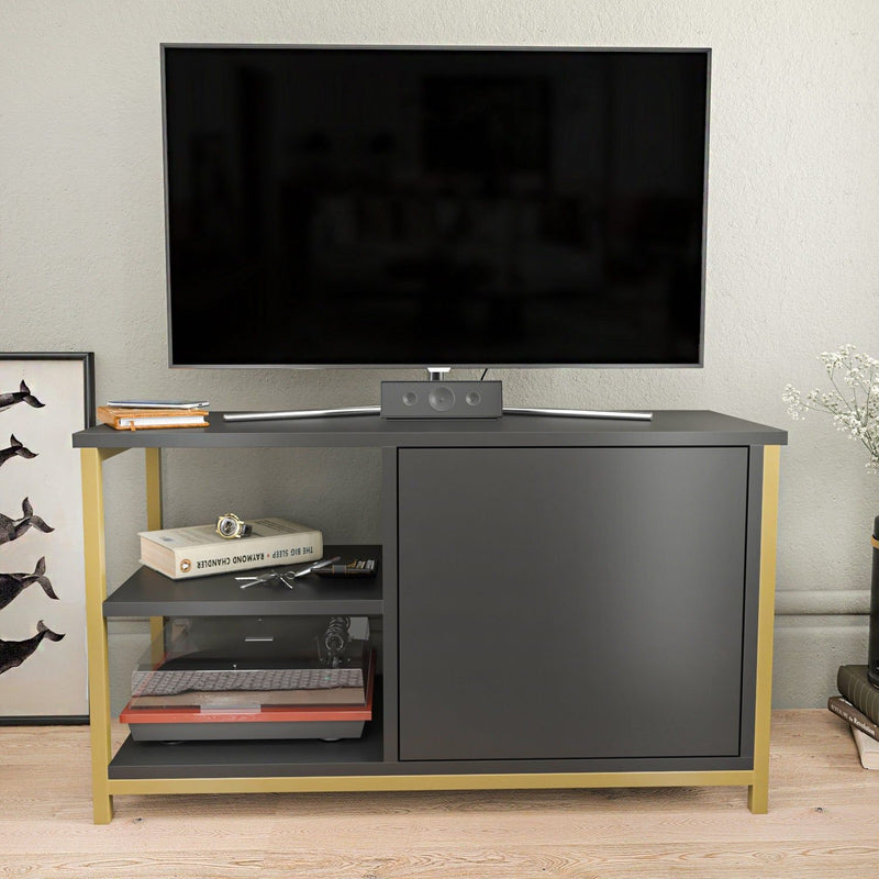 Comoda TV Muskegon, auriu/gri antracit, PAL/metal, 90x35x51 cm