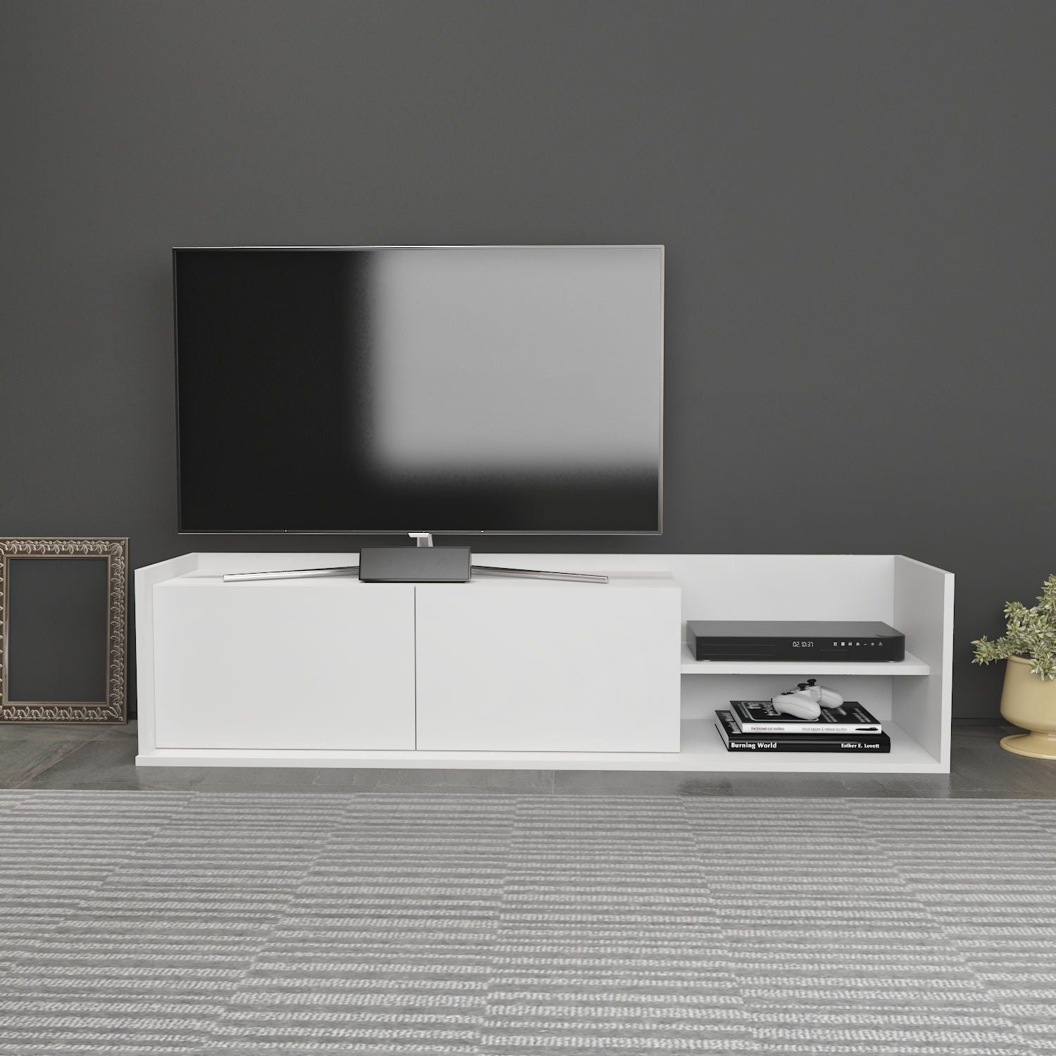 Comoda TV KROG, alb, PAL melaminat, 160x35x37 cm