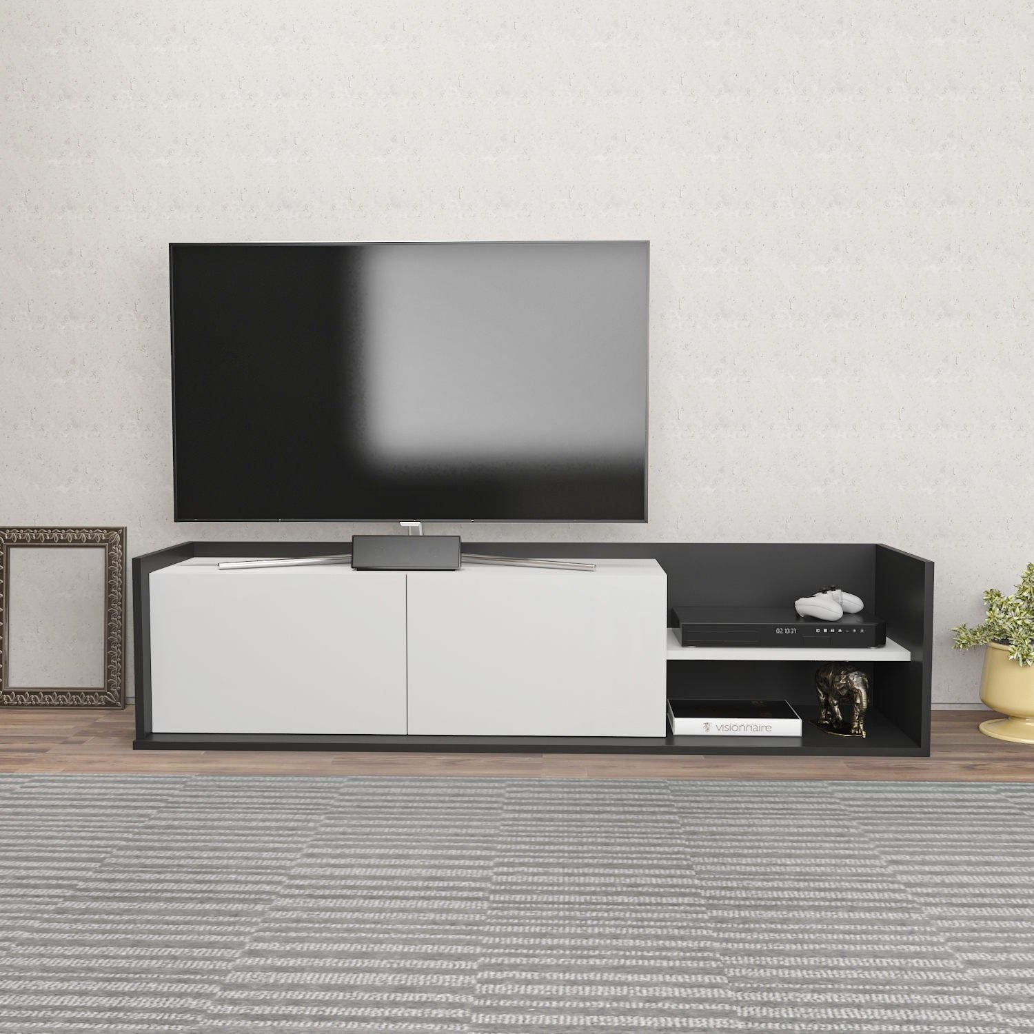 Comoda TV KROG, gri antracit/alb, PAL melaminat, 160x35x37 cm