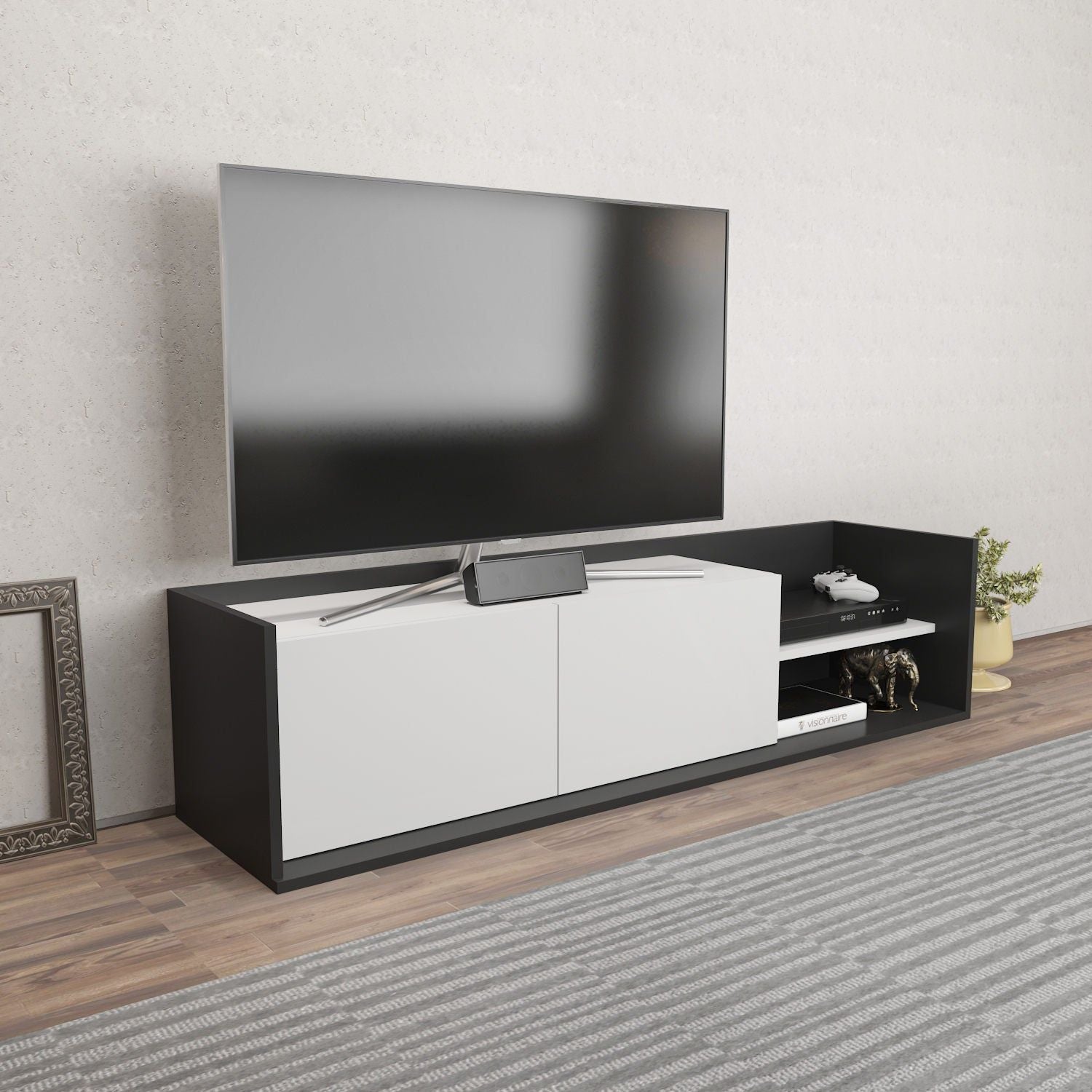 Comoda TV KROG, gri antracit/alb, PAL melaminat, 160x35x37 cm