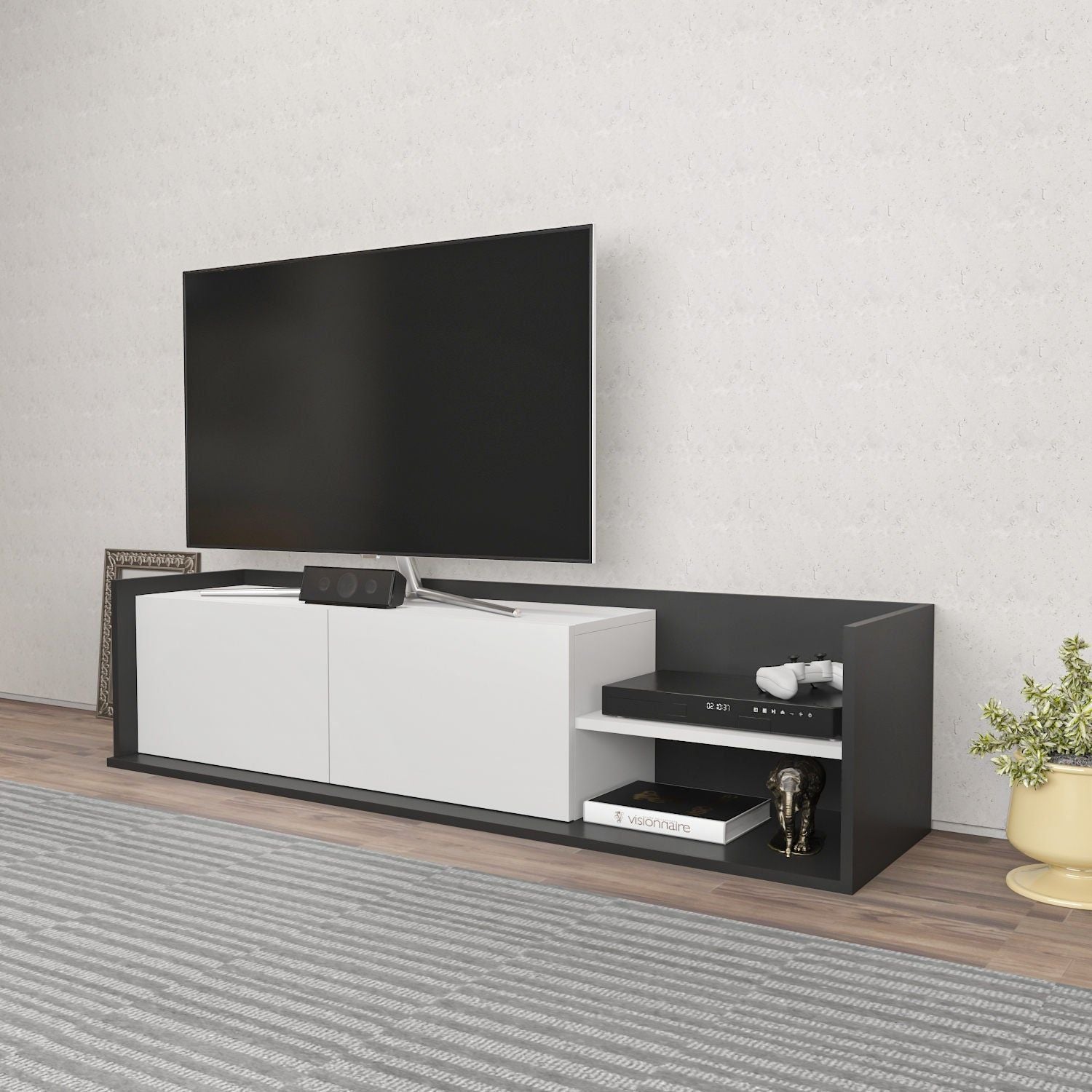 Comoda TV KROG, gri antracit/alb, PAL melaminat, 160x35x37 cm