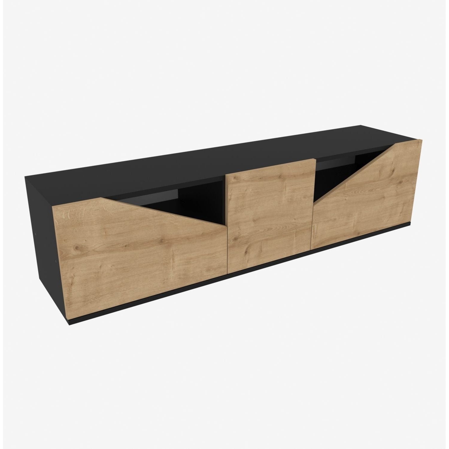 Comoda TV CARSON, stejar/negru, PAL melaminat, 160x35x40 cm