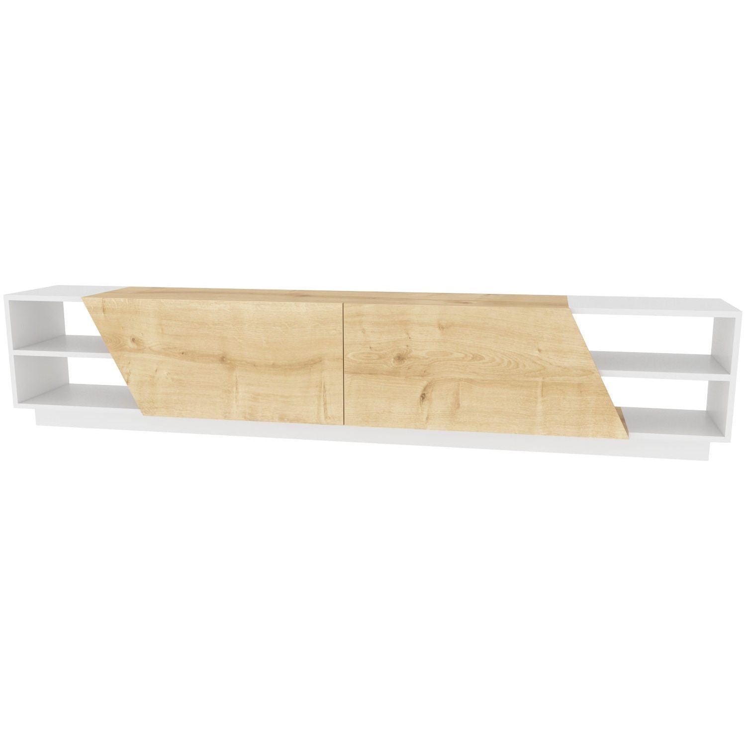 Comoda TV RHODES, alb/stejar, PAL melaminat, 240x37x47 cm