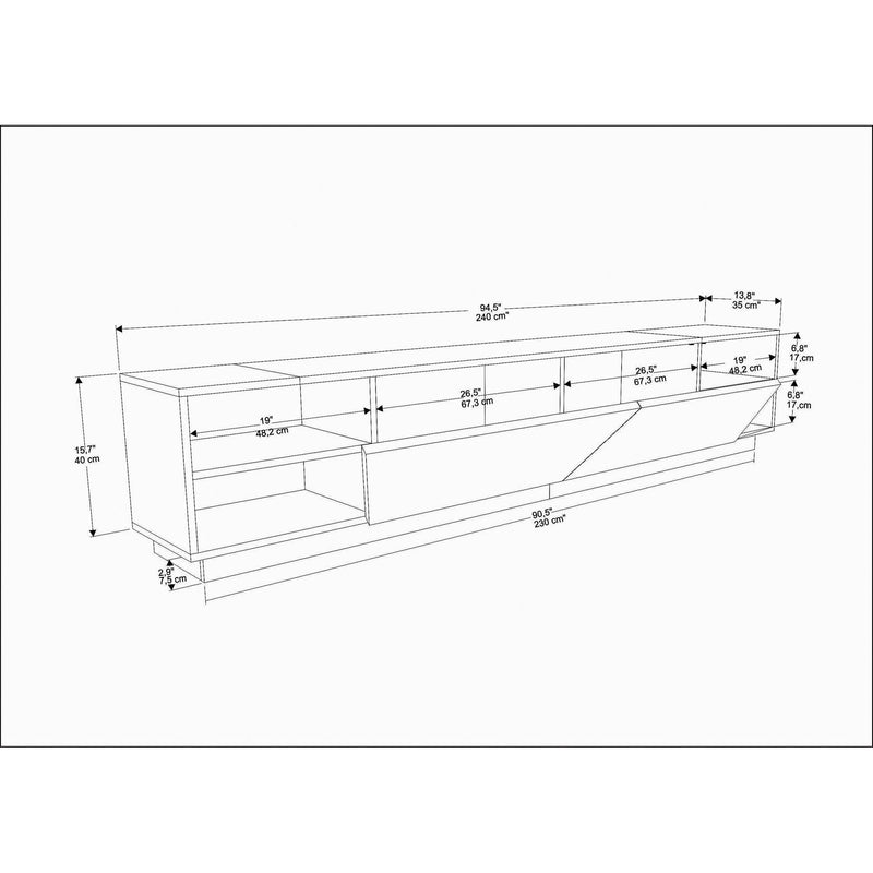 Comoda TV Rhodes, alb/stejar, PAL melaminat, 240x37x47 cm