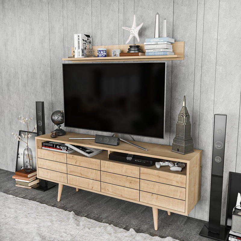 Set comoda TV si polita Ola, stejar, PAL melaminat, 160x35x64.5 cm
