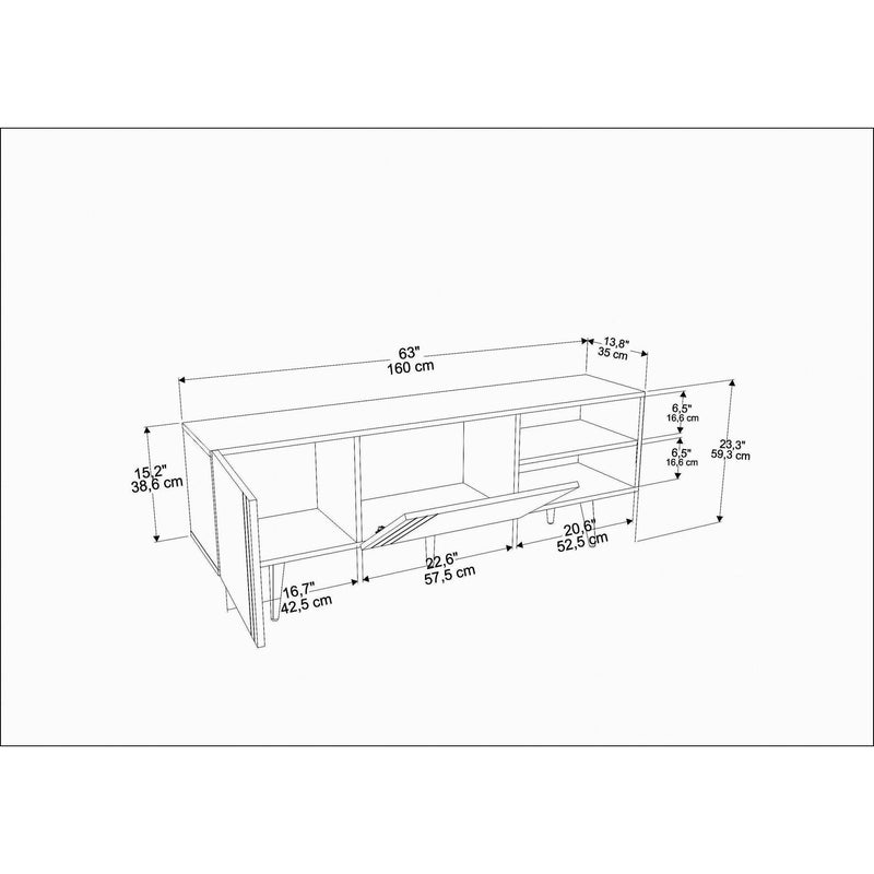 Comoda TV RONAS, alb cu efect de marmura, PAL melaminat, 160x35x39 cm