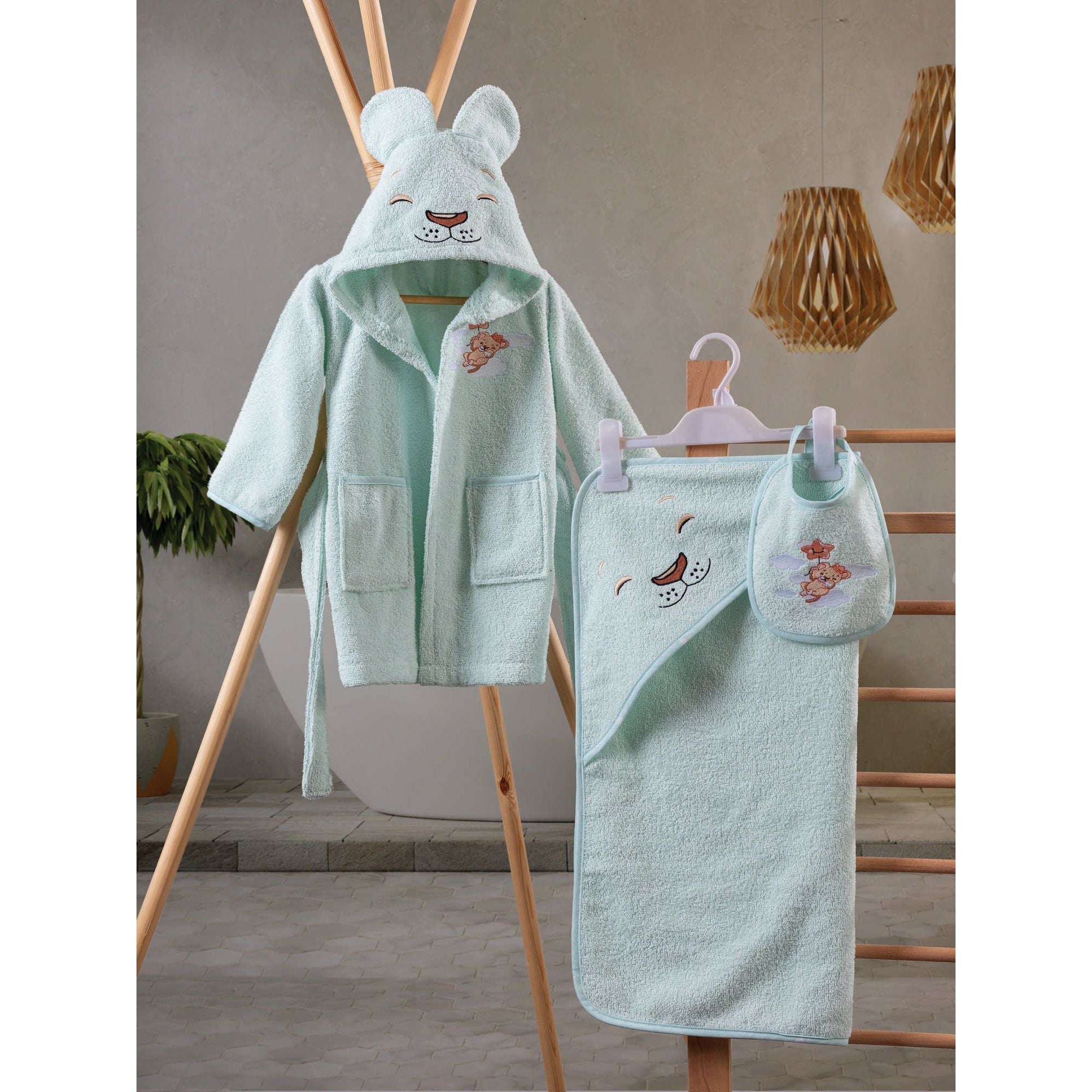 Set baie bebelusi Aslan, verde menta, 100% bumbac