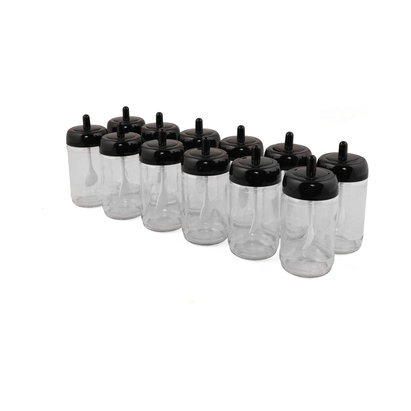 Set 12 recipiente condimente 430KSV1468, transparent/negru, sticla, 300 ml