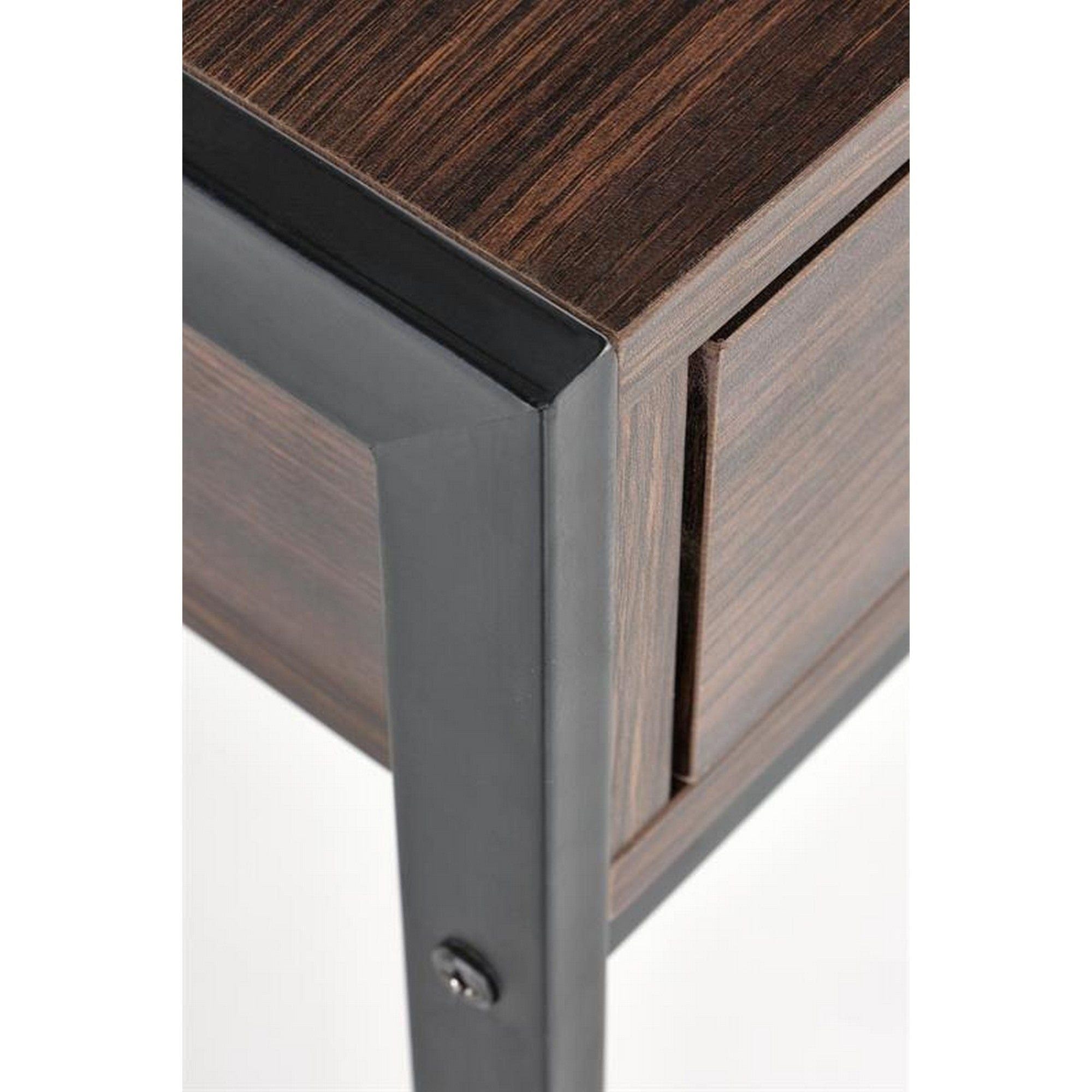 Birou B46, nuc inchis/negru, PAL melaminat/otel, 123x48x75 cm