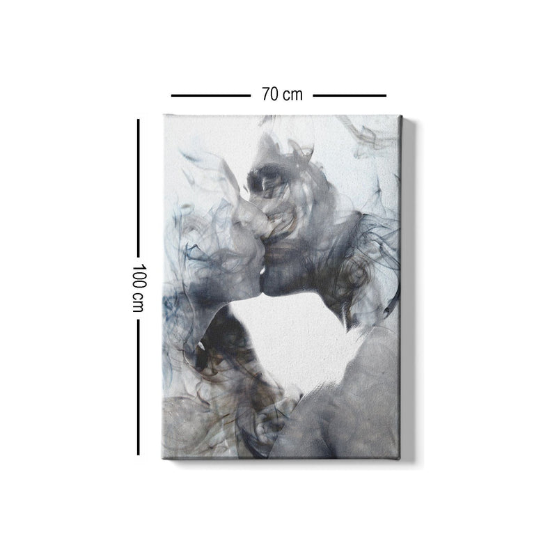 Tablou 529TCR1593, 100% panza/lemn, gri/alb, sarut abstract, 70 x 100 cm