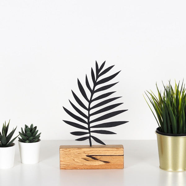 Accesoriu decorativ Palm Leaf, 100% metal/lemn, negru, 17x27x3,5 cm