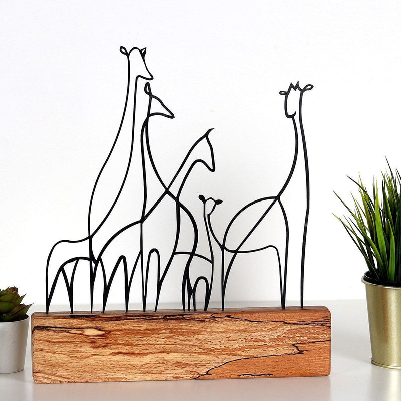 Accesoriu decorativ Giraffe 3, negru, metal/lemn, 30x4x35