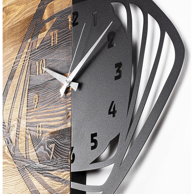 Ceas decorativ Clock 4, negru/stejar, lemn/metal, 57x58 cm