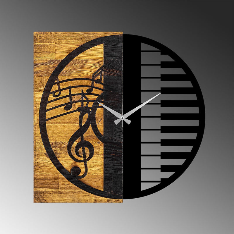 Ceas de perete Wooden Clock 11, nuc/negru, lemn/metal, 58x58x3 cm