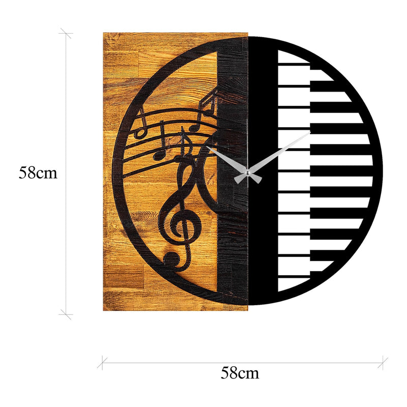 Ceas de perete Wooden Clock 11, nuc/negru, lemn/metal, 58x58x3 cm