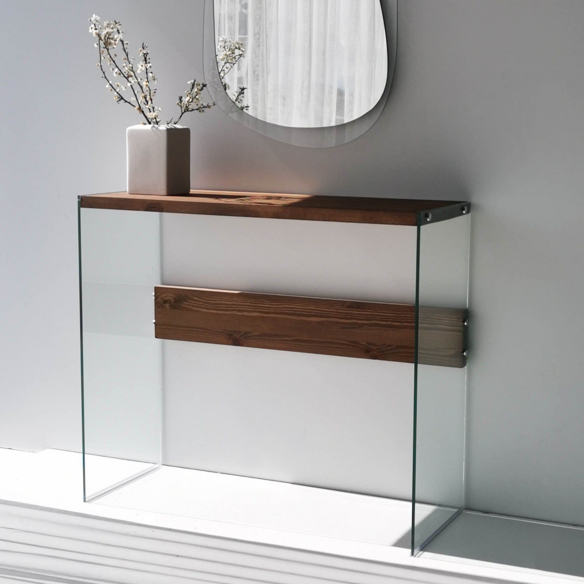 Consola NIAGARA, nuc, lemn/sticla, 91x37x80 cm