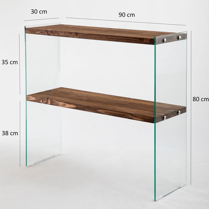 Comoda Venedik, nuc, sticla/lemn masiv, 90x80x30 cm