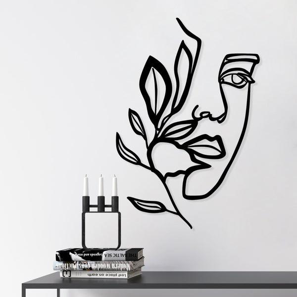 Accesoriu decorativ de perete Woman Face Behind The Branch, negru, metal, 46x56 cm
