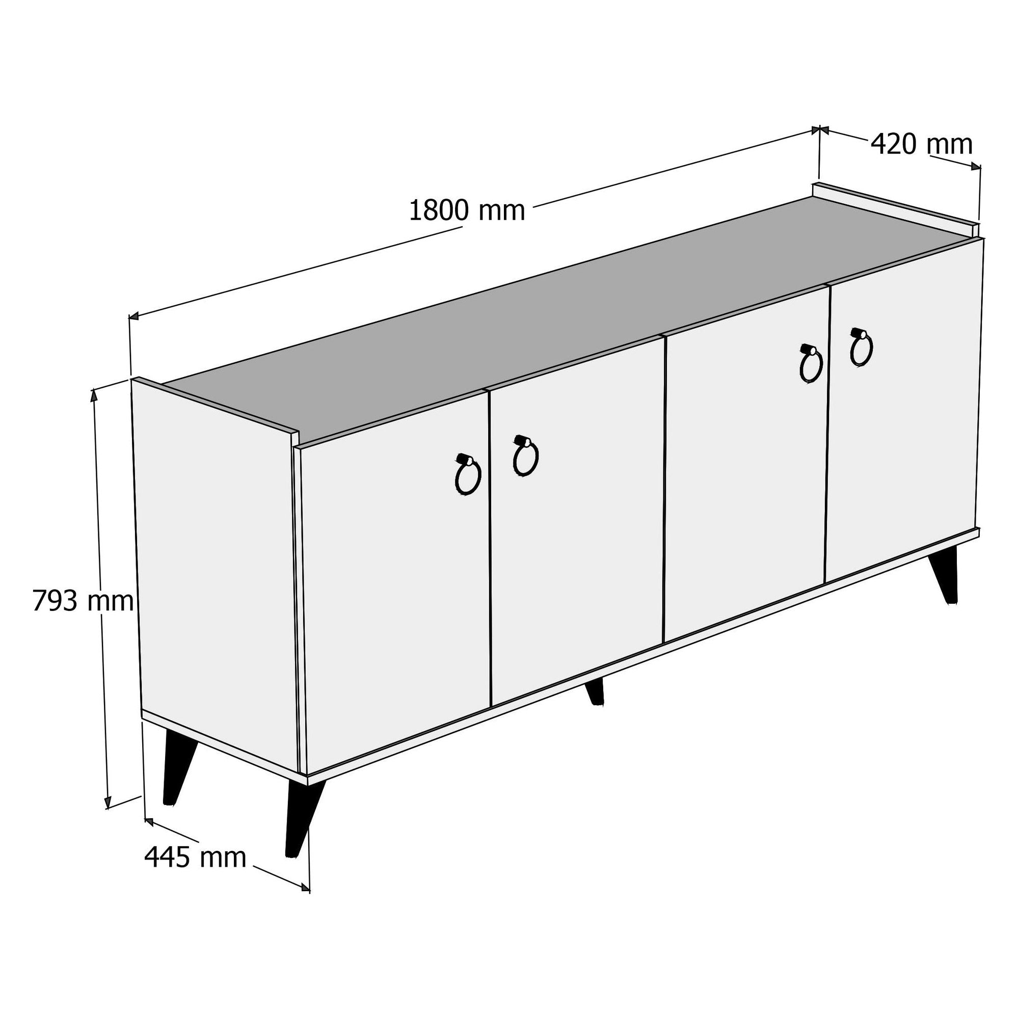 Comoda 616TNM1601, alb, PAL melaminat, 180x45x79 cm