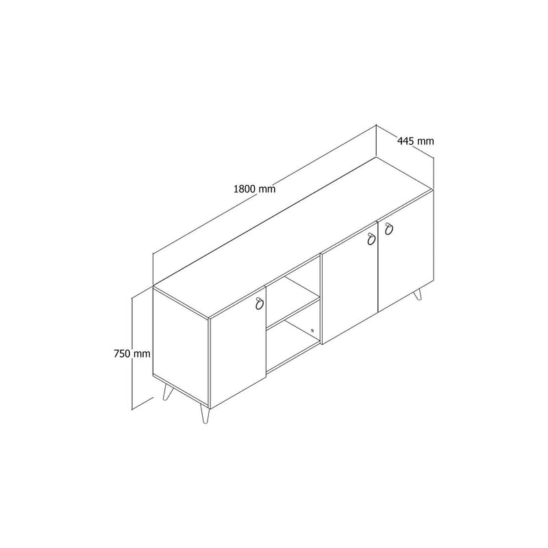 Comoda KSL0303, alb/stejar, PAL, 180x45x79 cm