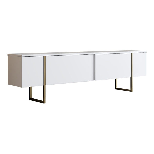 Comoda TV Luxe, alb/auriu, PAL/metal, 180x30x50 cm