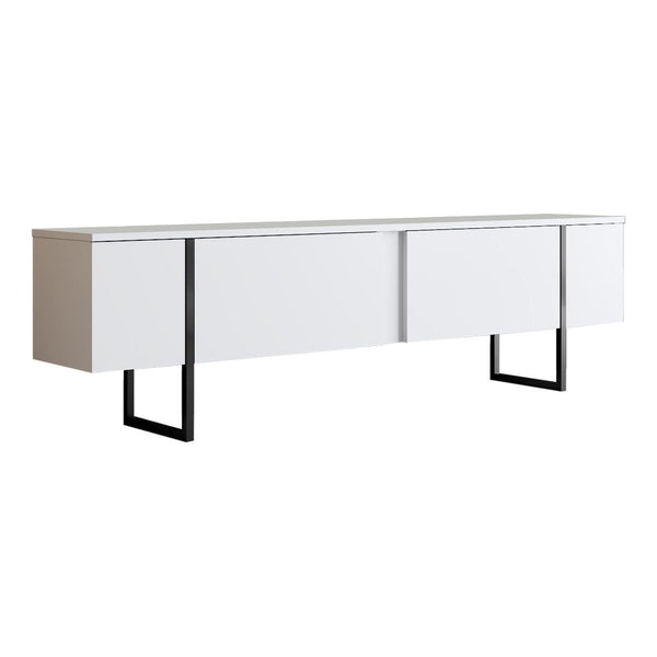 Comoda TV Luxe, alb/negru, PAL/metal, 180x30x50 cm