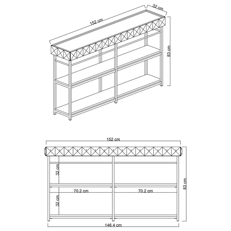 Consola Zumrut, alb/auriu, PAL melaminat/metal, 152x32x83 cm