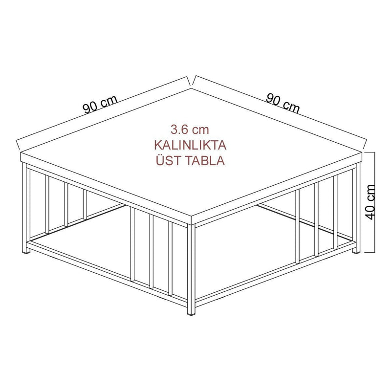 Masuta cafea Zenn, alb/auriu, PAL melaminat/metal, 90x90x40 cm