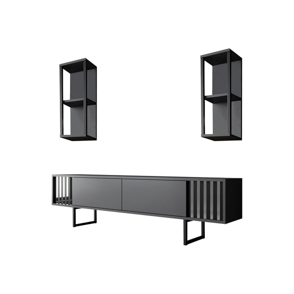 Mobilier living CHROME LINE, gri/negru, PAL melaminat/metal, 3 piese