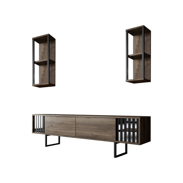 Mobilier living CHROME LINE, nuc/negru, PAL melaminat/metal, 3 piese