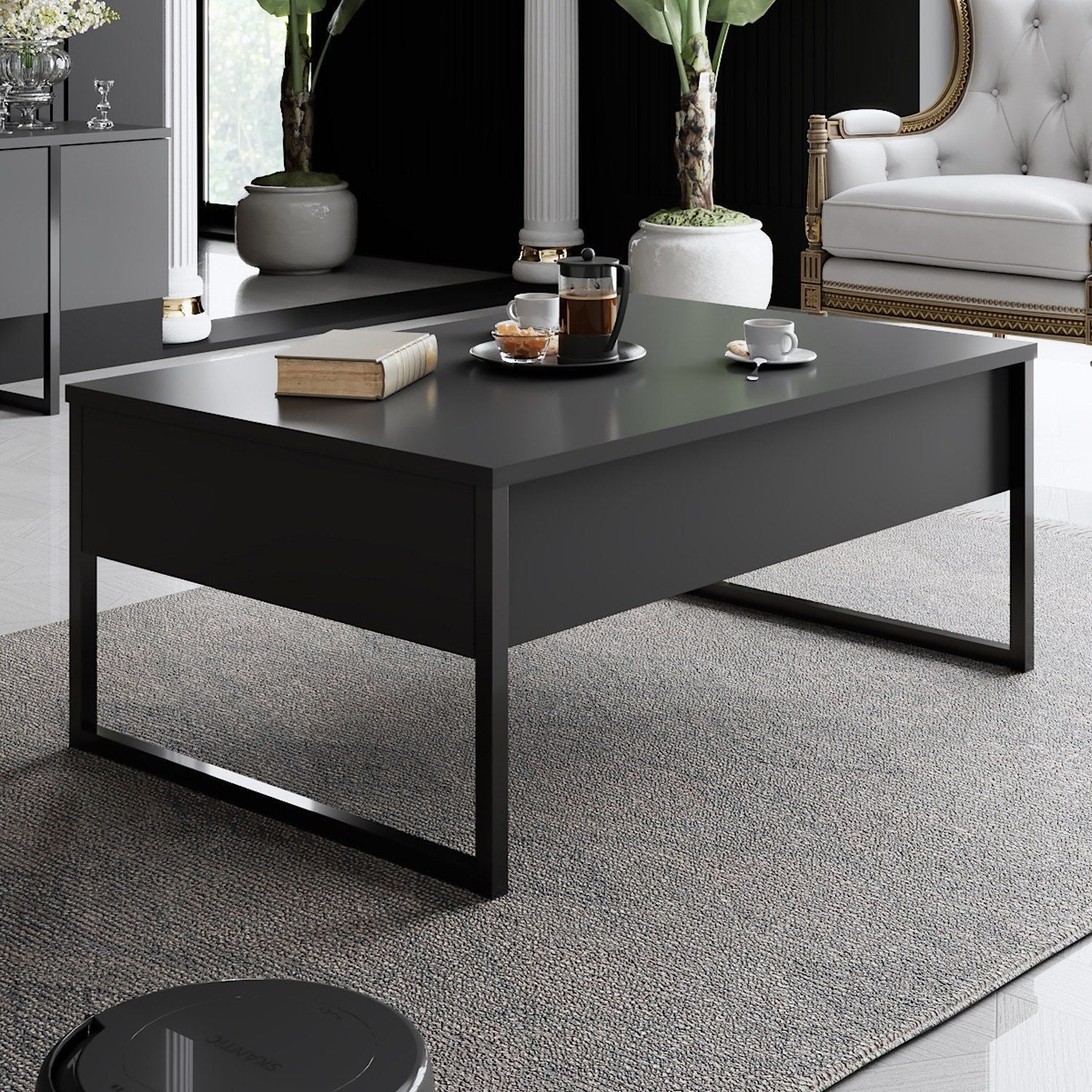 Mobilier living LUXE, gri antracit/negru, PAL melaminat/metal, 2 piese