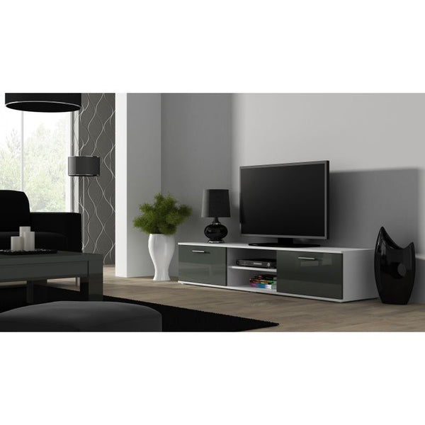 Comoda TV cu 2 usi si 2 spatii depozitare Soho RTV, alb/gri, 180x43x37 cm