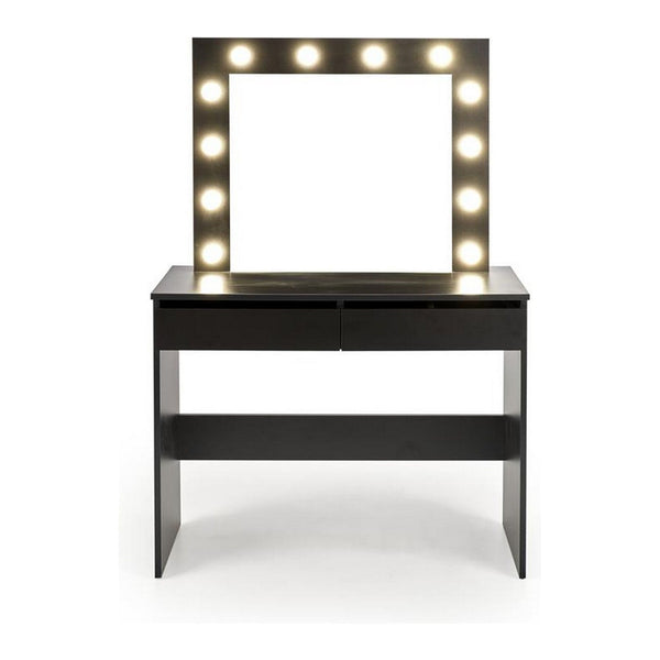 Masa de toaleta Hollywood, negru, iluminare led, oglinda, 94x43x140 cm