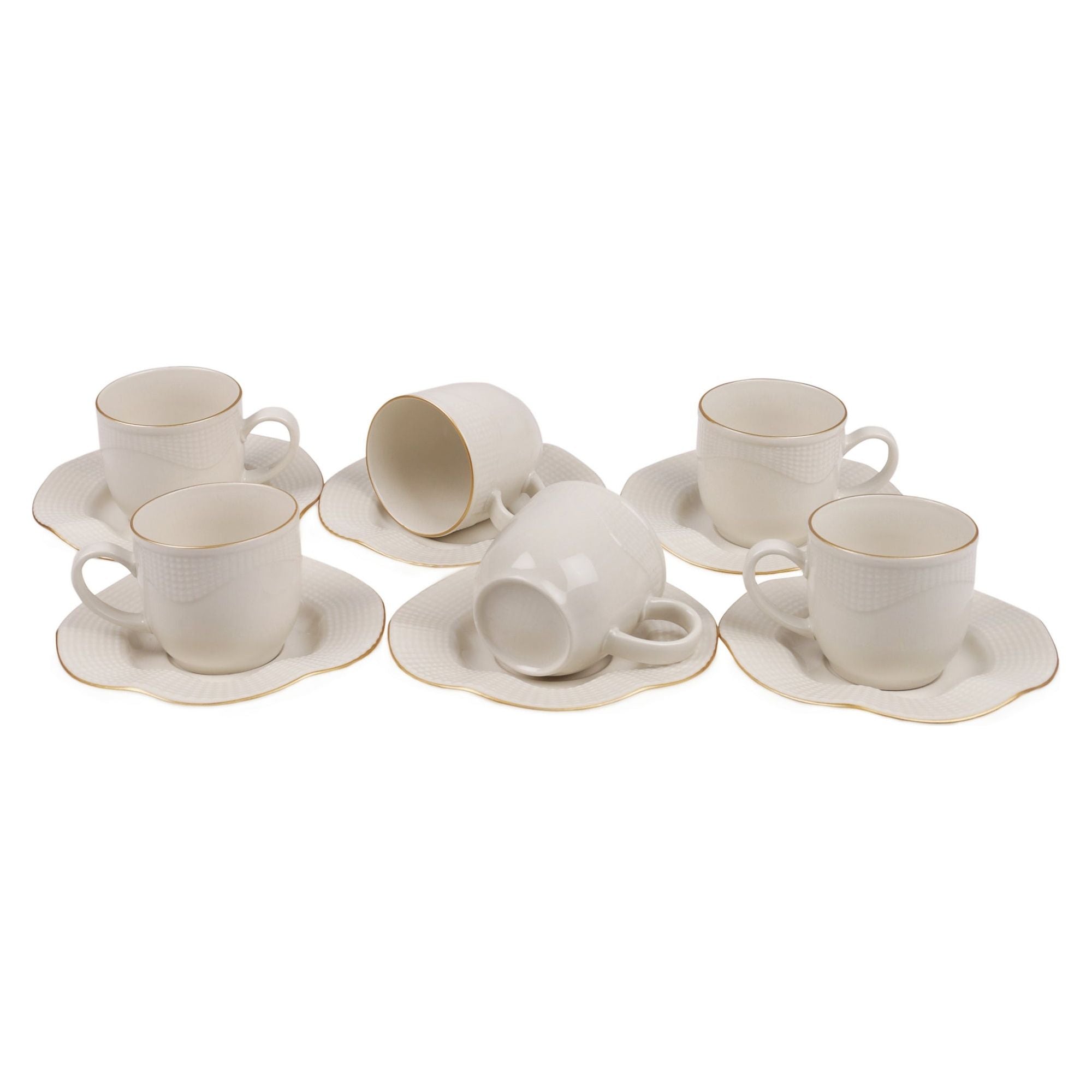 Set 6 cesti cu 6 farfurii MLN12KT14R520, alb, portelan, 50 ml