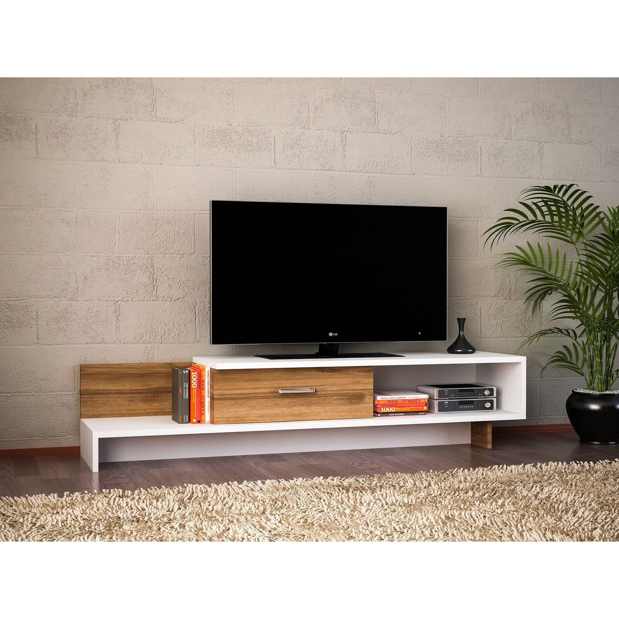 Comoda TV WRAP, alb/nuc, PAL melaminat, 162x39x31 cm