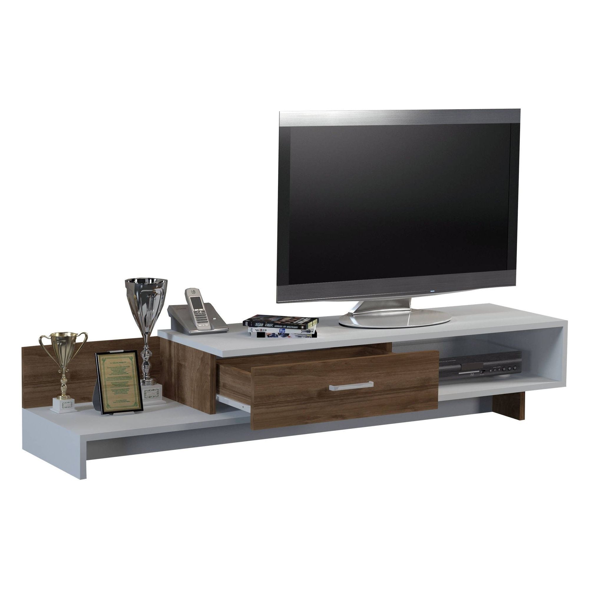 Comoda TV WRAP, alb/nuc, PAL melaminat, 162x39x31 cm