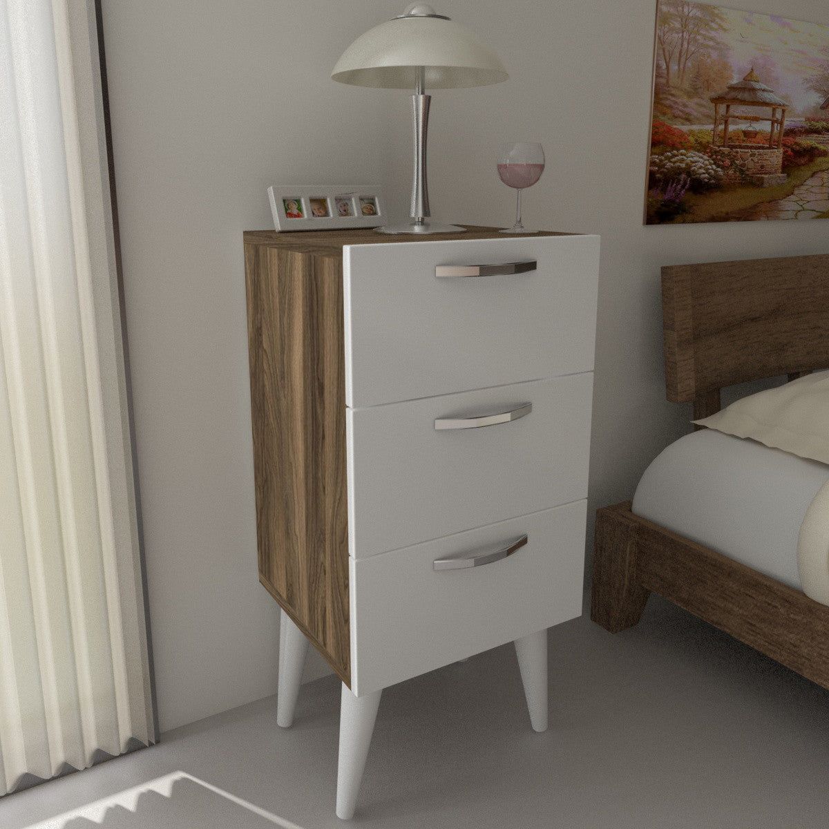 Noptiera Bellini v3, nuc/alb, PAL melaminat, 40x37x80 cm