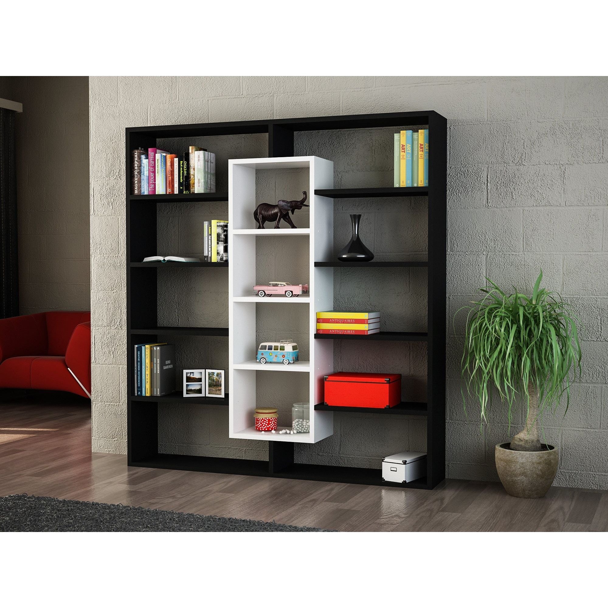 Biblioteca AMPLE, negru/alb, PAL melaminat, 125x22x136 cm