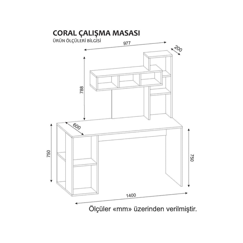 Birou CORAL, nuc inchis/alb, PAL melaminat, 140x60x154 cm