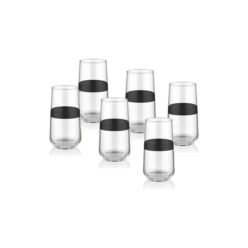 Set 6 pahare DRK0002, transparent/negru, sticla, 480 ml