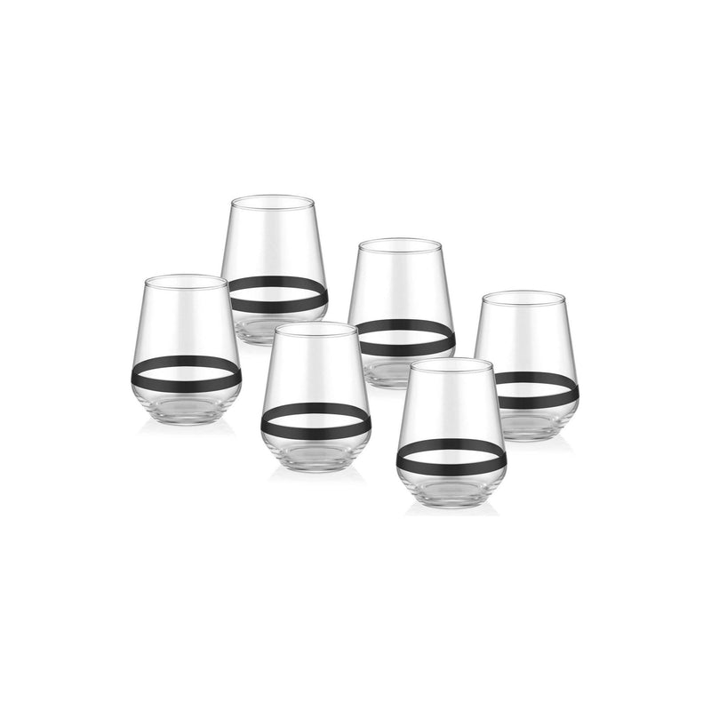 Set 6 pahare DRK0003, transparent/negru, sticla, 440 ml