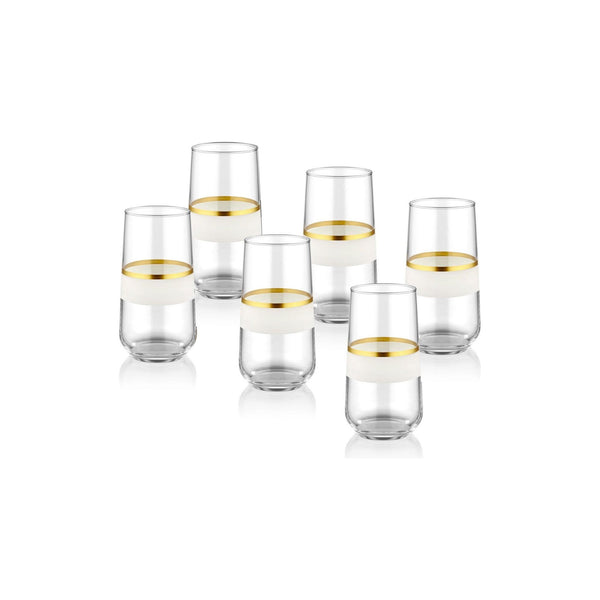 Set pahare din sticla 6 buc SNW0002, alb/auriu, 100% sticla, 15x7x7 cm