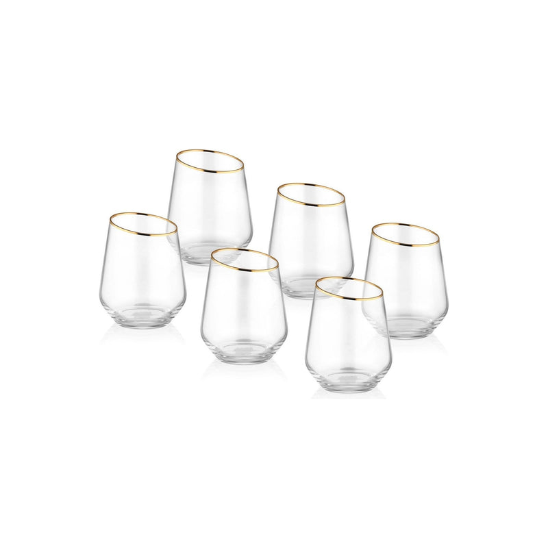 Set 6 pahare GNA0003, transparent/auriu, sticla, 480 ml