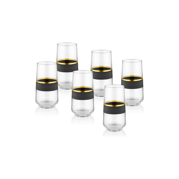 Set pahare din sticla 6 buc GLW0002, negru/auriu, 100% sticla, 8x8x15 cm