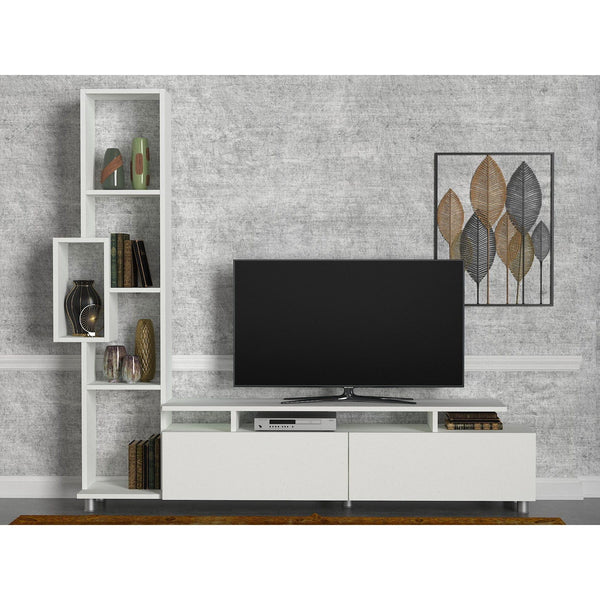 Set living TV Tulip, din PAL melaminat, alb, 190x167x30 cm