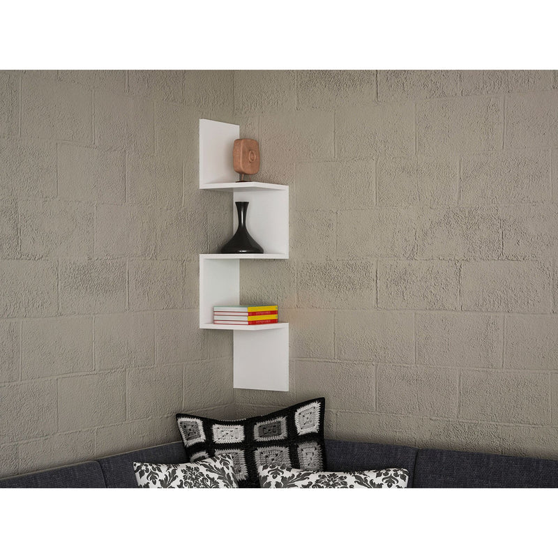 Raft de perete Corner, alb, pal melaminat, 25x25x105 cm