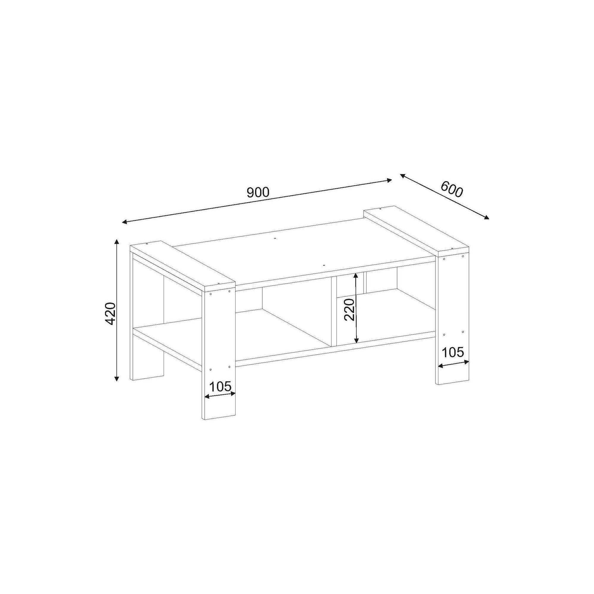 Masuta cafea Erica, alb/nuc, PAL melaminat, 90x60x42 cm